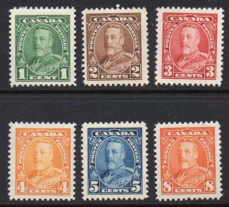 Canada Sc 217-22 1935 G V low values stamp set mint