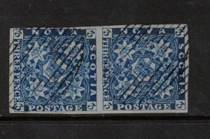 Nova Scotia #3 Very fine Used Scarce Pair - Left Stamp With Light Pressed Crease