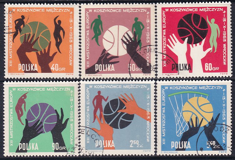 Poland 1963 Sc 1159-64 Basketball 13th European Mens' Championship Stamp...