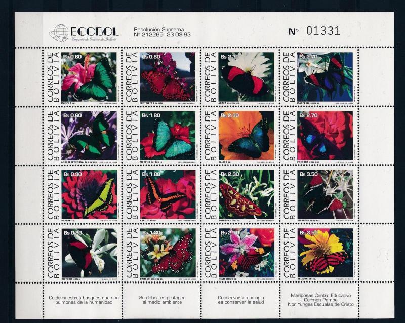 [30481] Bolivia  1993 Butterflies Schmetterlingen Papillons  MNH Sheet