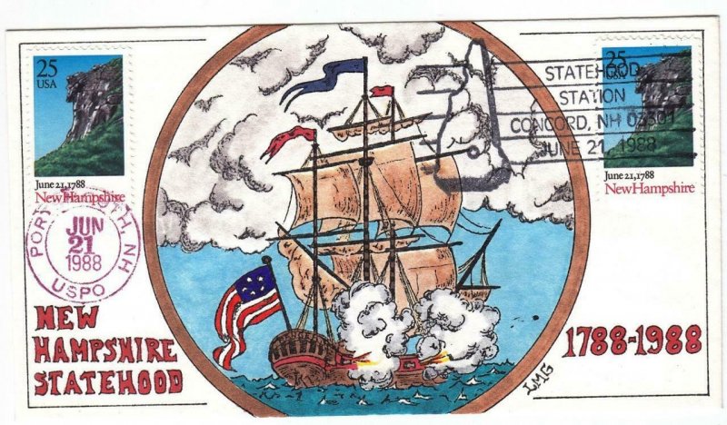 1988, 25c New Hampshire, FDC, Hand Painted Cachet, See Remark (33586)