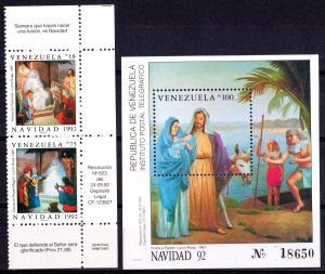 Venezuela 1992 Sc#1477/1478 CHRISTMAS 1992 Set (2) + S/S MNH