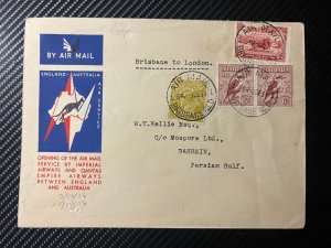 1931 Australia Airmail First Flight Cover FFC Brisbane to Bahrein Persian Gulf