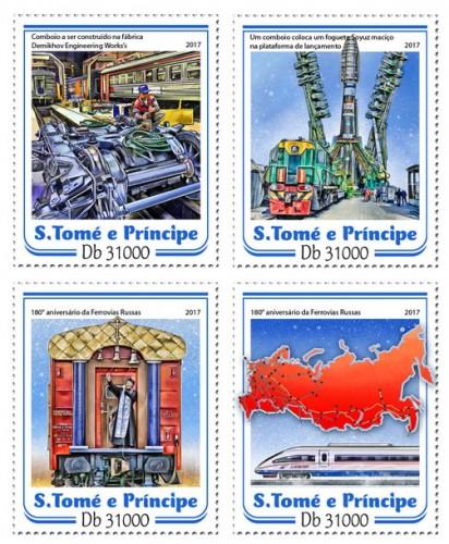 SAO TOME - 2017 - First Russian Railways Centenary - Perf 4v Sheet - MNH