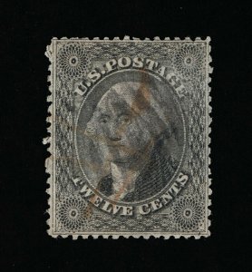 GENUINE SCOTT #36 F-VF USED 1857 PLATE-1 BLACK 12¢ VERY NICE MARGINS #16077