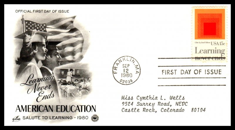 US 1833 Education PCS Artcraft Variety Typed FDC