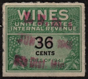 RE135 36¢ Wine Revenue Stamp (1942) Used