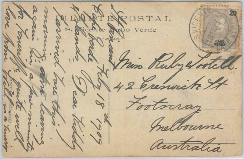 67160 - CABO VERDE  - Postal History - POSTCARD  to AUSTRALIA Victoria 1909