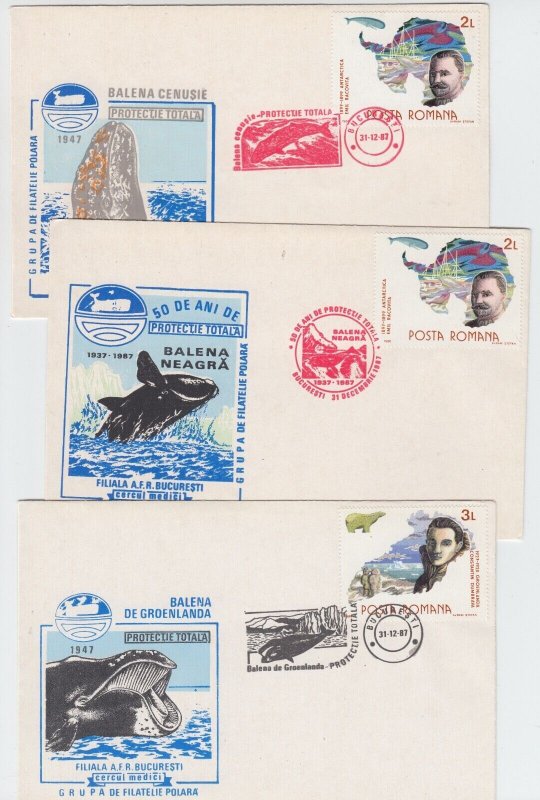 1987 ROMANIA COVER LOT POLAR WHALES MARINE LIFE SPECIAL MARKING POST