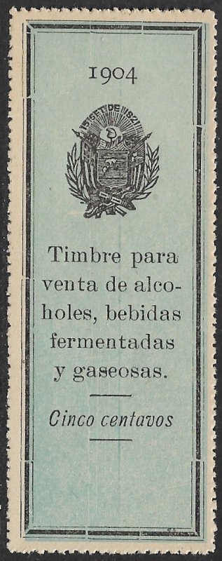 EL SALVADOR 1904 5c ARMS Alcohol Beverage Tax Revenue Ross 165 MNGAI