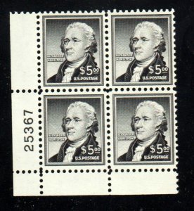 #1053 FIVE DOLLAR HAMILTON PLATE BLOCK  MNH Original Gum⭐⭐⭐⭐⭐