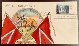 2167 1st Geerlings Cachet Arkansas Statehood Hand painted FDC  1986