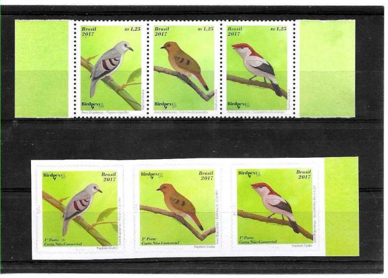 BRASIL BRAZIL 2017 FAUNA,BIRDS,YV 3627-9+3630-2 MNH