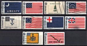 SC#1345-54 6¢ Historic Flags Set of Ten Singles (1968) Used