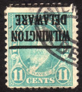 1922, US 11c, Used, Inverted Wilmington precancel, Sc 563