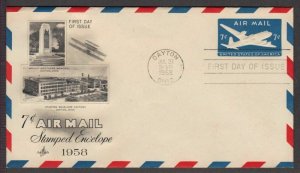 1958 Air mail 7c blue entire Sc UC26 FDC with Art Craft cachet airmail