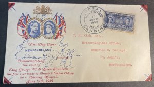 NEW FOUNDLAND # 249-USED/FDC COVER-ROYAL LANDING--HOLYROOD-TO-ST.JOHNS-1939