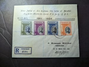 1936 Registered British Zanzibar Airmail First Day Cover FDC to Dar Es Salaam