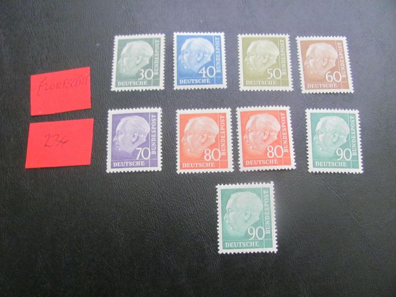 GERMANY 1956-57 MNH SC 755-761 FLUOESCENT SET XF 32+ (236)