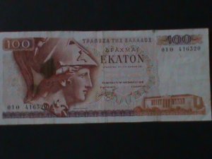 ​GREECE-1978-BANK OF GREECE-$100 DRACHMAI-LT.CIR-VF-46 YEARS OLD-WATER MARK