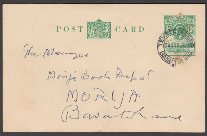 BASUTOLAND 1938 GV ½d postcard commercially used TEYATEYANENG to Morija.....N364