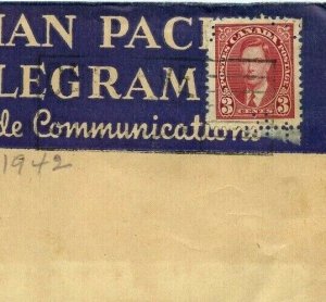 Nice Telegrpah Telegram CPR PERFIN Mufti Issue 1942 Canada cover