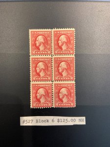 Scott # 527 Block of 6 MNH