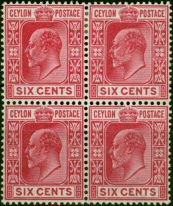 Ceylon 1903 6c Carmine SG281 V.F LMM & MNH Block of 4 