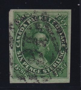 Canada Sc #9 (1857) 7-1/2d green Queen Victoria XF Used w/Certificates