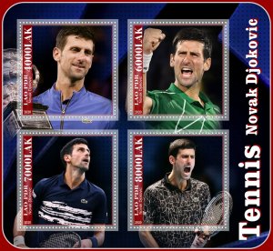 Stamps.Sports. Tennis Novak Djokovic  2020 year 1+1 sheets perforated Laos