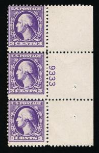 AFFORDABLE GENUINE SCOTT #530 MINT OG NH 1918 TYPE-IV PLATE 9333 STRIP OF 3