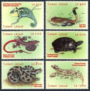 Sierra Leone 2384-2389, MNH. Reptiles 2001. Dwarf chameleon, Cape cobra, Lizard,