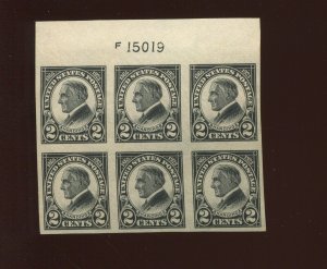 611 Harding Imperf Mint Top Plate Block of 6 Stamps NH (Bz 1192)