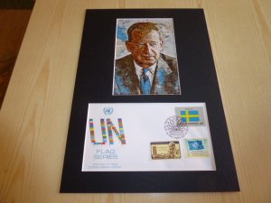 Dag Hammarskjold UN Art Postcard and FDC mount matte size A4