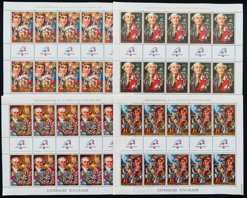 Full Set in Sheets Stamps French Revolution Togo 1989 Perf.