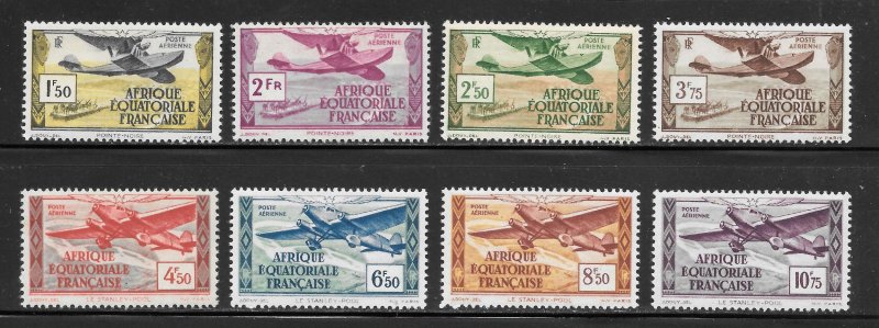 French Equatorial Africa Scott C1-C8 Unused HOG - 1937 Hydroplane/Trimotor Issue