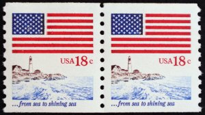 U.S. Mint Stamp Scott #1891 18c Flag Coil Pair, Superb. Never Hinged. A Gem!