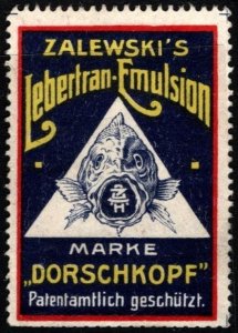 Vintage Germany Poster Stamp Zalewski's Dorschkopf Brand Cod Liver Oil