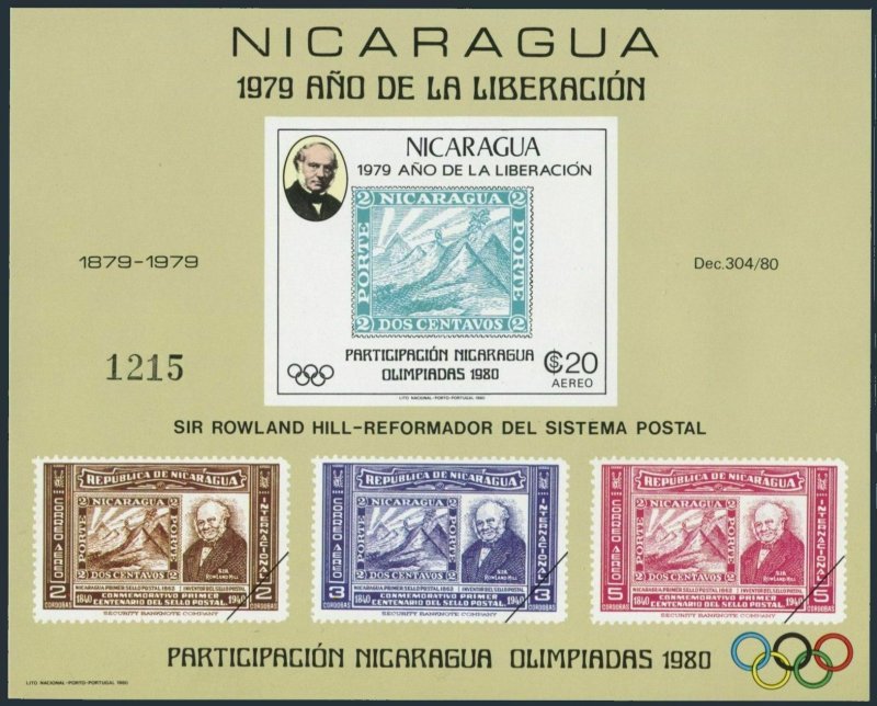 Nicaragua Mi 2106 Bl.112,MNH. Rowland Hill,Olympics Lake Placid,Moscow-1980.