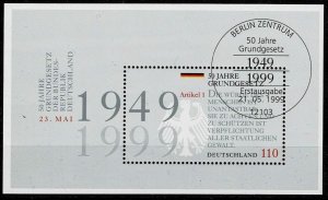 Germany 1999, Scott#2041 used Berlin, Basic Law 90th Anniversary, souvenir sheet