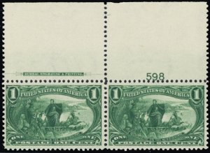 285, Mint 1¢ VF/XF Top PL# & Imprint Pair - Beautiful! - Stuart Katz