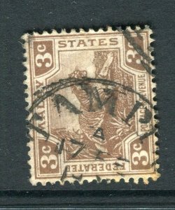 STRAITS SETTLEMENTS; 1900s Fed States Tiger used value + POSTMARK Tamping