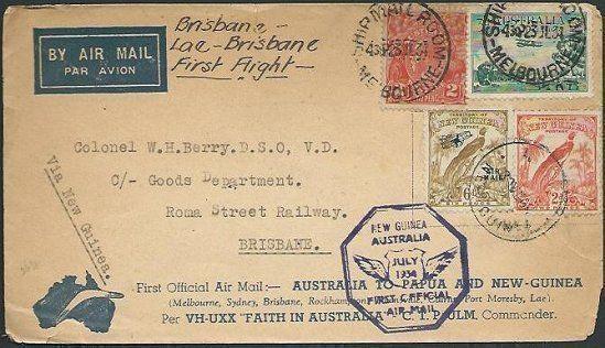 AUSTRALIA NEW GUINEA 1934 double flight cover.........................38900