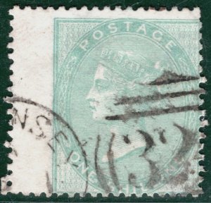 GB QV SG.73 1s Pale Green (1856) Used GUERNSEY Channel Islands Cat £350 REDG109