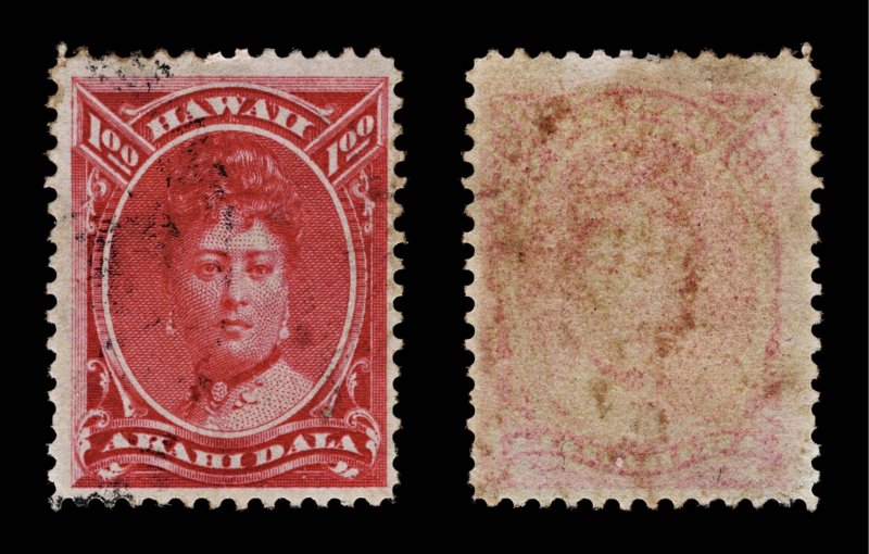 4350: Hawaii  $1 Bright Red. 1883. Sc#49 Mi34 Fine Used. C£250