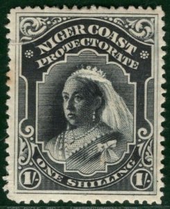 Nigeria NIGER COAST QV Stamp SG.56 1s Black (1894) NO WMK Mint Cat £80- YBLUE62