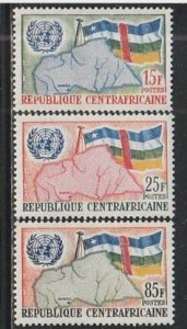 1961 Central African Rep - Sc 14-6 - MNH VF - 3 single -Flag, map, UN emblem