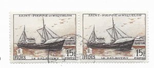 St. Pierre & Miquelon #350 Pair Soak Used - Stamp - CAT VALUE $7.00