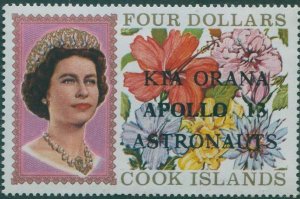 Cook Islands 1970 SG327 $4 QEII Flowers KIA ORANA APOLLO 13 ASTRONAUTS ovpt MLH