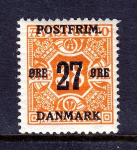 DENMARK — SCOTT 152 — 1918 27o ON 38o SURCHARGE — MH — SCV $32